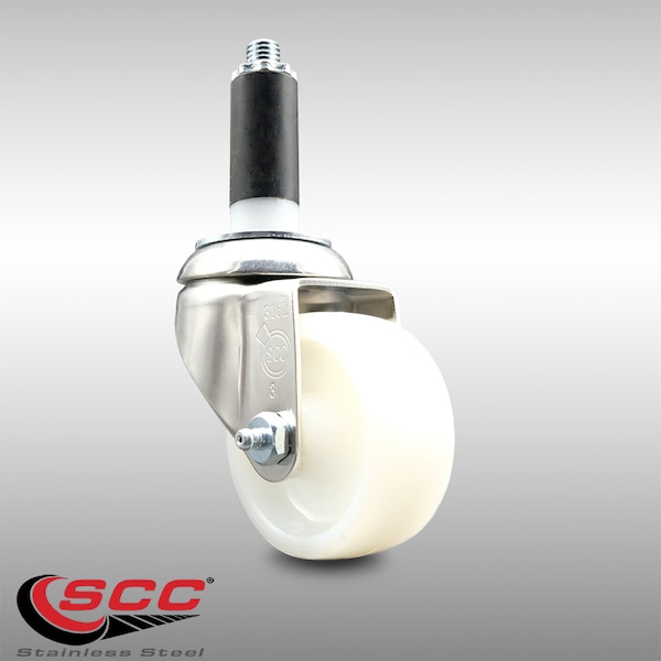 3 Inch 316SS Nylon Wheel Swivel 1-1/8 Inch Expanding Stem Caster